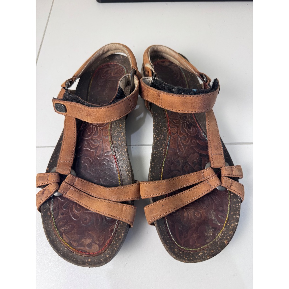 Teva Sandals Women Size 7 Brown Leather Strappy Cork Wedge Comfort Gorpcore